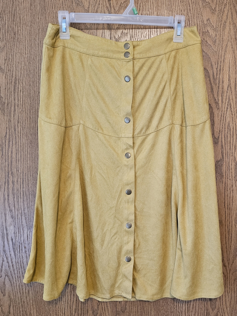 Mustard Yellow Button Front Midi Skirt Boho Cottagecore Flowy
